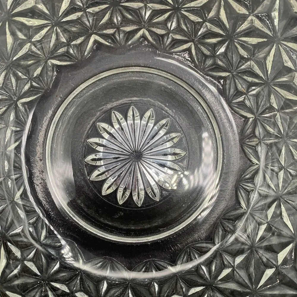 Anchor Hocking EAPC Star of David Cut Glass Bowl Vintage Scalloped Rim Crystal